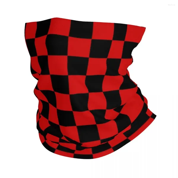 Sciarpe Bandana nera e rossa Ghetta per il collo Stampata a scacchiera Maschera Sciarpa Calda fascia da pesca per uomo Donna Adulto Traspirante