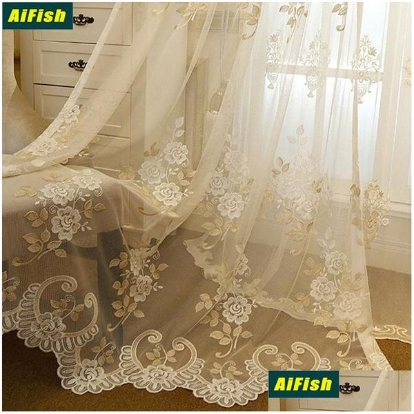 Tende per tende Europa Lusso Pastorale Fiore Tle Tende Soggiorno Fondo Pizzo Trattamento finestra Camera da letto Decorazione Sheer Voile Dhitf