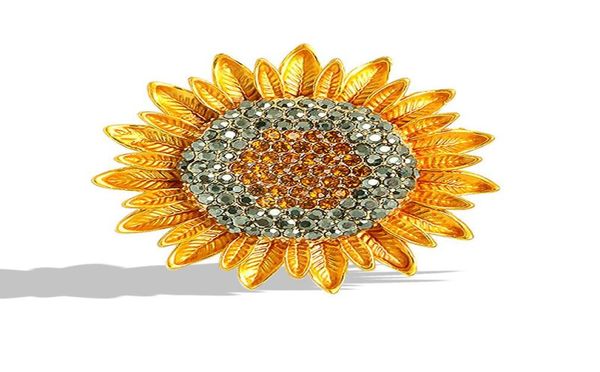 Kristall-Sonnenblumen-Brosche, klassische Goldfarbe, Schmuck, Broschen für Frauen, Geschenk, niedlicher Zirkon-Stein-Pin, Kleid, Mantel, Zubehör 4360346