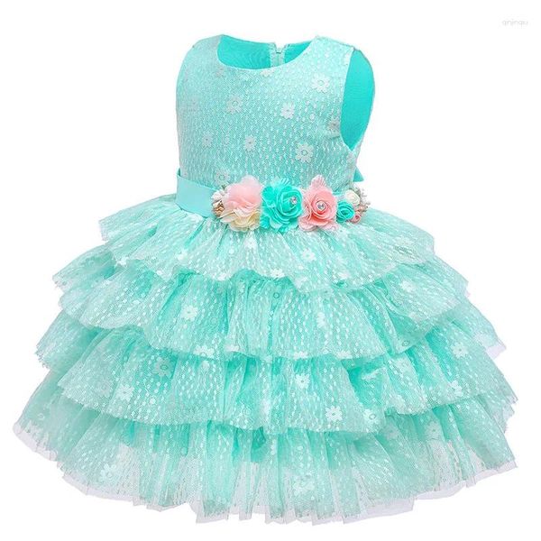 Mädchenkleider 0–3 Jahre alt, Runway-Kleid, süß, ärmellos, Weste, Schal, Babymode, Temperament, gepunktet, Blumenmuster, geschichtet