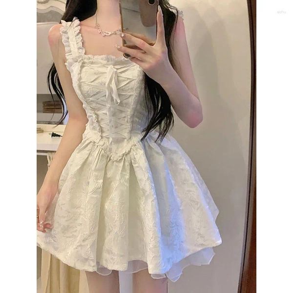 Vestidos casuales dulce lolita vestido de mujer elegante vintage hada princesa fiesta resbalón blanco gótico moda coreana ropa femenina