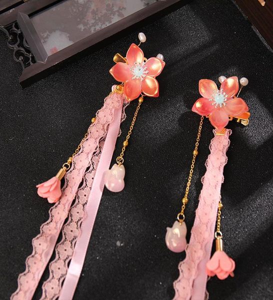 Saç klipsleri Barrettes 2pcs Kelebek çiçek saç tokası ile uzun püskül ve peruk Çin tarzı sevimli vintage headdress hanfu giyim 9327737