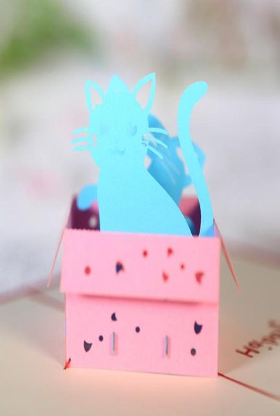 cartões de felicitações para gatos, lembrancinhas de festa de aniversário, decorações de festa de aniversário, dois gatos para crianças, presente, papel de arte, cartões pop-up 3D, cartão de felicitações 1796302