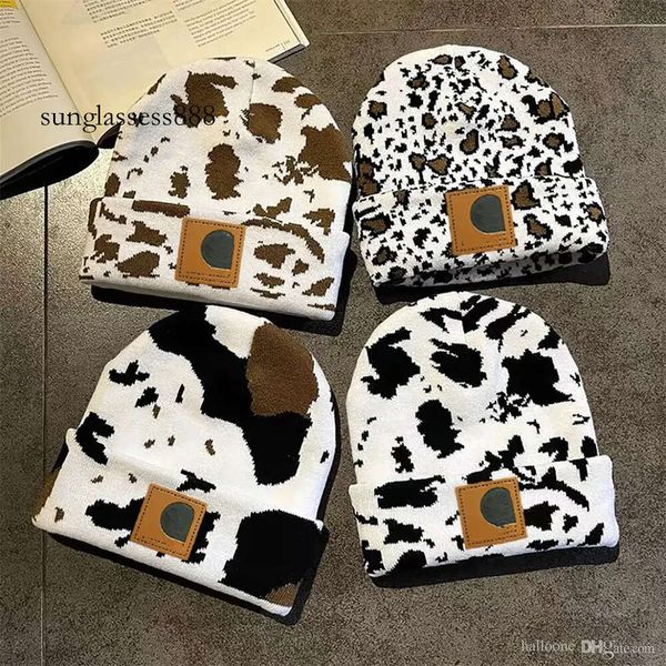 Y2K Beanie Hat Designer Beanie per Donna Uomo Berretto Berretto senza tesa Cappello Stampato Moda Latte Leopardo Invernale Maglia Termica Multicolor Autunno e Inverno