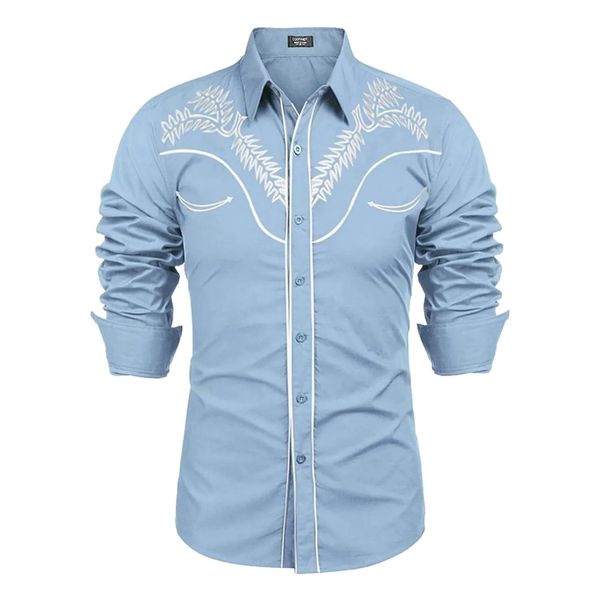 Camisa de grife roupas masculinas estilo ocidental denim moda camisa masculina casual fino ajuste de manga comprida vestido social camisa de festa camisetas masculinas novo 231211