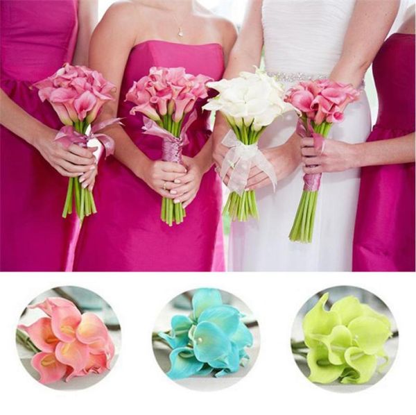 Calla Lily Bouquet da sposa 34 cm Lungo singolo fiore artificiale Fiore di seta 13 opzioni di colore per la decorazione della casa di anniversario di matrimonio8727142