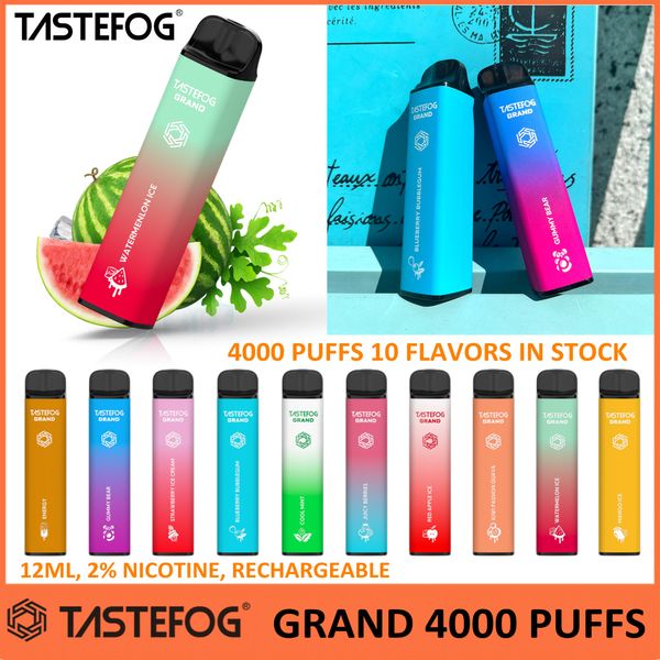 Tastefog Grand 4000 Puff Einweg-Vape-Pen Mesh-Spule 2 % 12 ml Einweg-E-Zigarette Vaper Tornado 10 Geschmacksrichtungen auf Lager