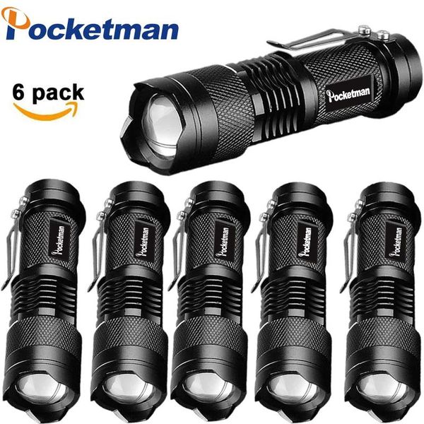 Gadgets ao ar livre Lanternas táticas poderosas portáteis LED lâmpadas de acampamento 3 modos zoomable tocha lanternas autodefesa 6pcsLot z50 231211