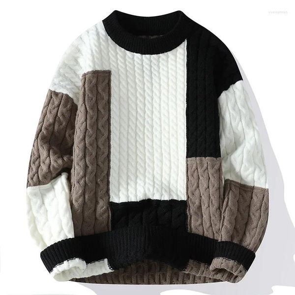 Maglioni da uomo Maglione pullover girocollo a blocchi di colore autunno e inverno per abbigliamento casual