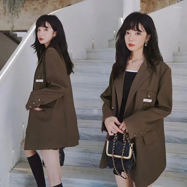 Ternos femininos elegantes blazer terno jaqueta roupas 2023 primavera outono coreano duplo breasted blazers casacos topos 73