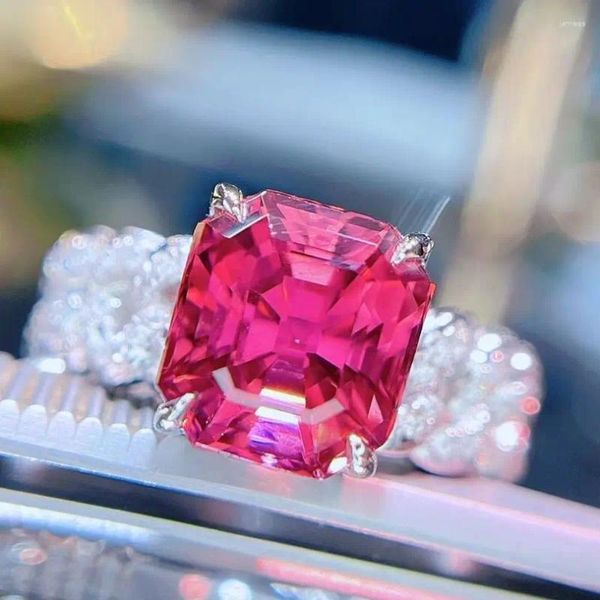 Cluster anéis jóias finas real 18k ouro branco au750 natural rosa turmalina pedra preciosa 4.3ct feminino para mulheres anel