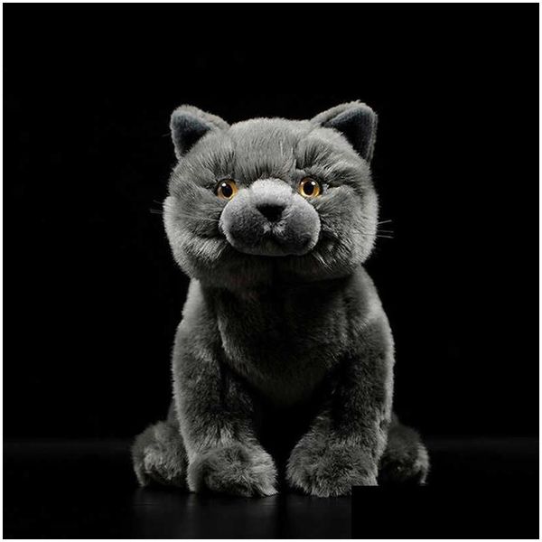 Animali di peluche ripieni Simation Simpatico gatto British Shorthair Tabby Felinae Peluche Gattino grigio Vita reale Animale per bambino Anno regalo Otre7