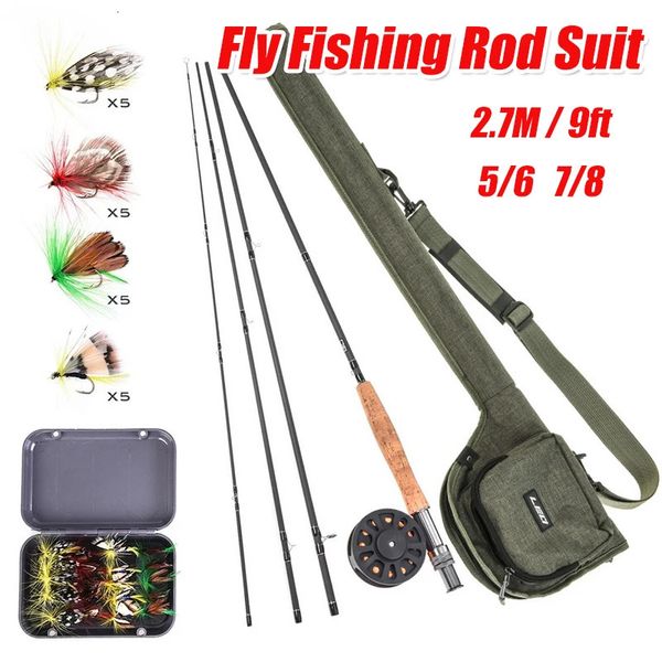 Acessórios de pesca 2 7m portátil fly rod 5 6 7 8 terno com roda de peixe linha cinto gla 5 5 7 8 e 20 gancho carretel combo 231211