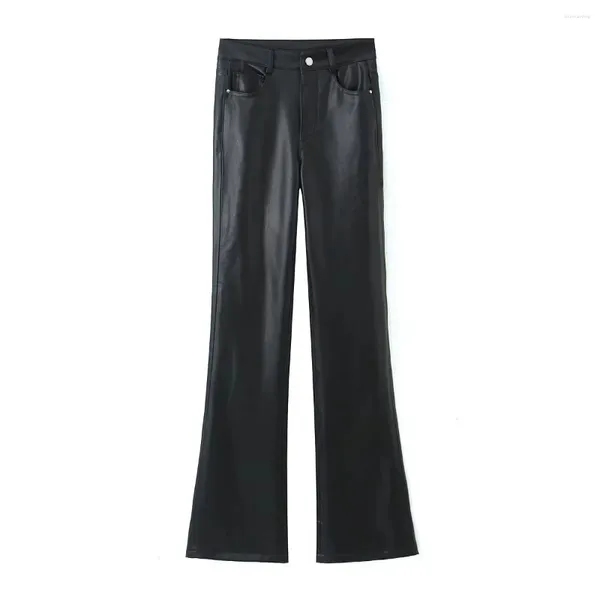 Pantaloni da donna Pantaloni in pelle Pu Pantaloni neri a vita alta eleganti Pantalon Femme Inszar aderenti con tasca donna