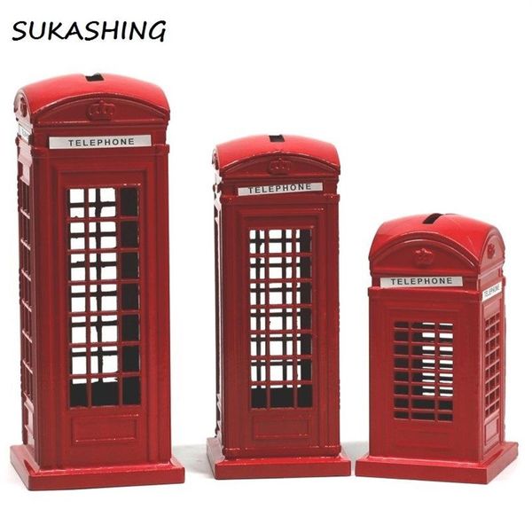 Cabina telefonica di Londra Salvadanaio rosso pressofuso Salvadanaio UK Souvenir Grandi regali per i bambini Decorazione natalizia per la casa 201130244G