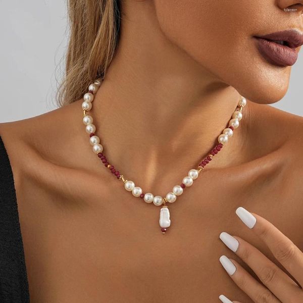 Colares Pingente Retro Moda Imitação Pérola Multi-cor Bead String Colar de Pedra Natural Tendência Charme Requintado para Mulheres Jóias Presente