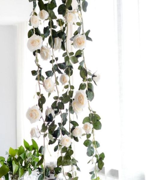 Rose Künstliche Blumen DIY Seide Gefälschte Rose Blume Efeu Ranke Grüne Blätter 180 cm Hause Hochzeit Dekoration Hängende Weihnachtsgirlande5569046