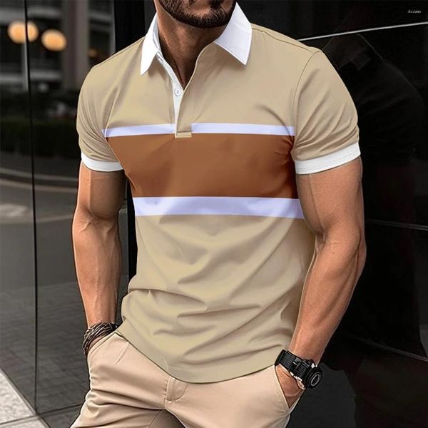 Polos masculinos verão camisa polo de manga curta moda splice impressão havaí férias camiseta respirável roupas topo