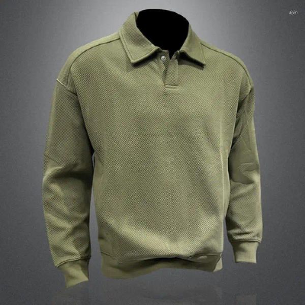 Sudaderas con capucha para hombre, suéter holgado con un botón y cuello tipo Polo, sudaderas informales coreanas de Color sólido a la moda, primavera y otoño 2024