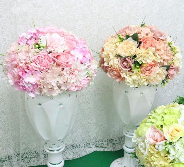 Yapay Yol Kurşun Düğün Çiçek Top Simülasyon Gül İpek Hidrangea Çiçekleri Roman Sütunu Ana Parti Dekarcisi Flore Ball1490288