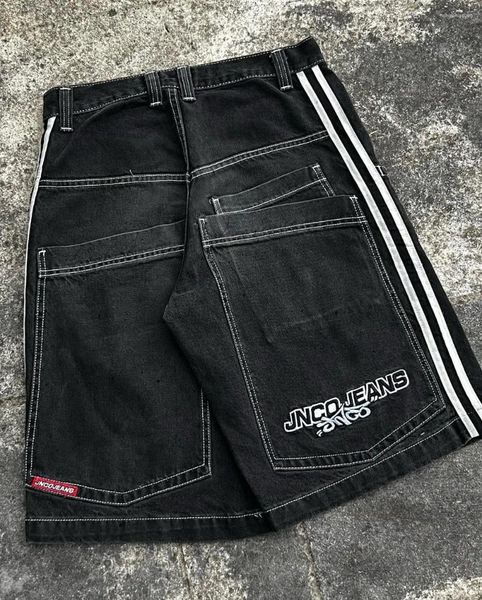 Pantaloncini da uomo JNCO Denim Streetwear Hip Hop Loose Fitness Uomo Donna 2023 Harajuku Gothic Mens Pocket Basket