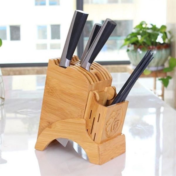 Garrafas de armazenamento frascos de madeira cozinha lnife titular prateleira rack bloco bambu caixa organizador ferramenta acessórios2737