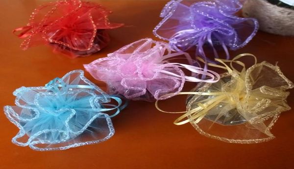 100 unidades saco de presente redondo de organza com cordão com lantejoulas festa de casamento 25 cm de diâmetro sacos de presente de Natal suprimentos para festa em casa 1721638