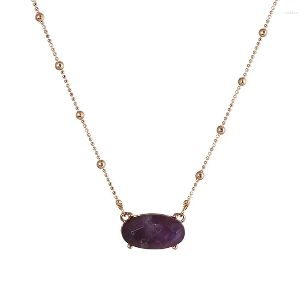 Anhänger Halsketten Ovale Rosenquarz-Pfauenstein-Halskette für Frauen, vergoldete Natursteine, Choker-Est-Design