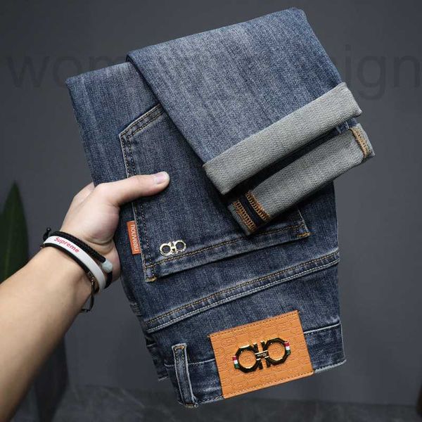 Jeans masculinos designer de luxo primavera novo grande touro simples ajuste reto pesado indústria lavagem luz luxo casual emagrecimento calças compridas 1kid