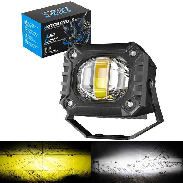 1 quadrado motocicleta holofote carro luz de nevoeiro branco amarelo estroboscópio laser farol modificado projetor led