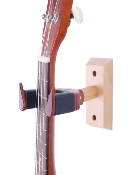 Novo cabide de ukulele com trava automática, suporte de parede de madeira de segurança para guitarra bandolim banjo cabide para homestudio4337424