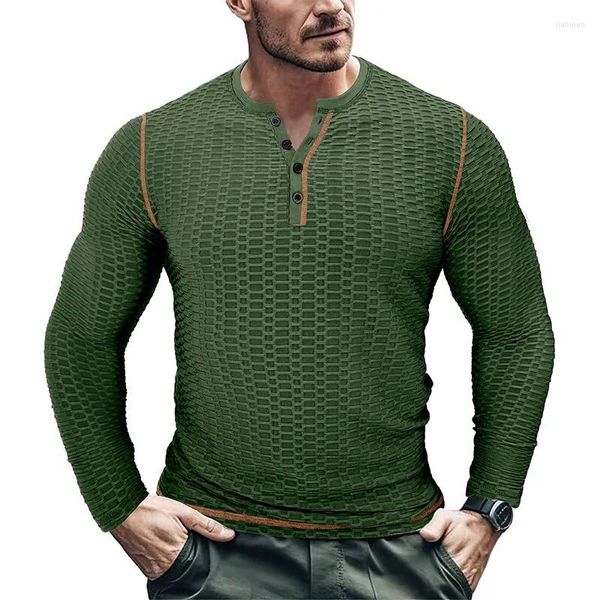 Magliette da uomo T-shirt da allenamento sportiva di alta qualità stile America Primavera Autunno Trama scozzese alla moda Manica lunga Pullover comodo Henrry