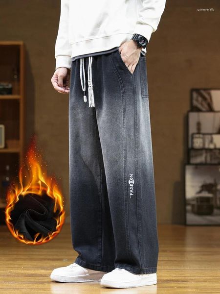 Männer Jeans 2023 Winter Verdicken Samt Warme Denim Hosen Breites Bein Gerade Thermische Fleece Baggy Jean Hosen Plus Größe 8XL