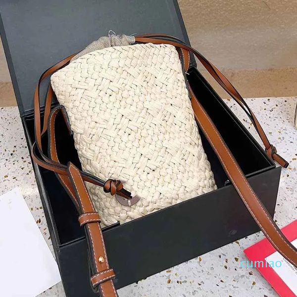 Gewebte Gemüsekorb Bündelung Eimer Taschen Leder Brief Druck Handtasche Geldbörse Verstellbarer Leder Schultergurt Damen Schultertasche