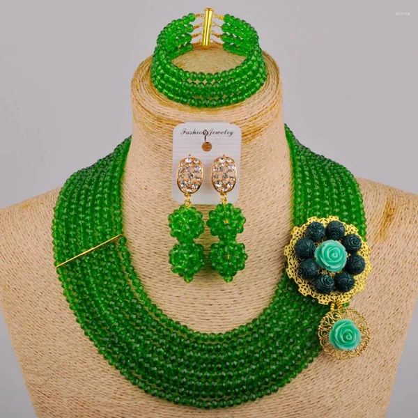 Colar brincos conjunto cor verde traje contas africanas jóias casamento nigeriano nupcial