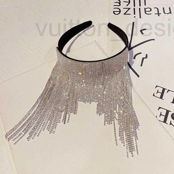 Headbands Designer Marca Water Diamond Full Sparkling Long Tassel Hair Hoop Versão Coreana Elegante Veludo Net Red Ornament Wide Edge Outward Headband Clip para Mulheres