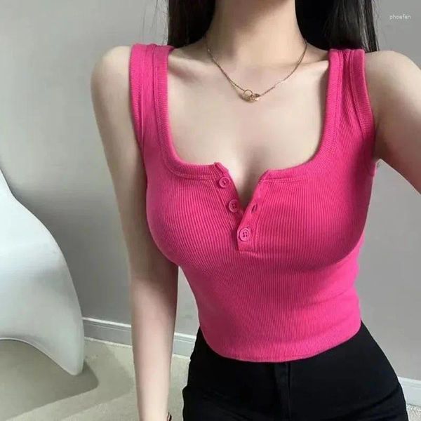 Damen Tanks Lucyever Sexy Mädchen Strickweste Frauen Sommer Basic All-Match Slim Fit Leibchen Weiblich Koreanisch Einfarbig Streetwear Top