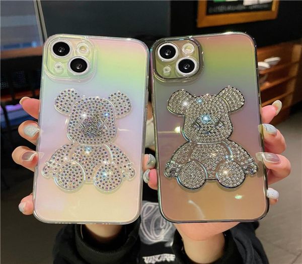 Casos de telefone móvel bonito urso diamante capa para iphone 14pro 13 13promax 12 11 material de silicone macio moda style3048940