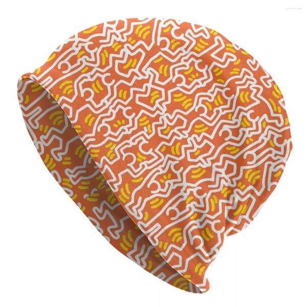 Berets Orange Slice Abstract Haring Dance Skullies Beanies Caps Hip Hop Winter Warm Frauen Männer Strickmütze Unisex Erwachsene Motorhaube Hüte