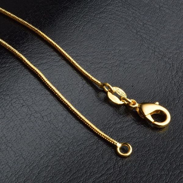 Correntes de cobra colares designs suaves 1mm 18k banhado a ouro masculino feminino moda diy acessórios de joias presente com fecho lagosta 16 18216j