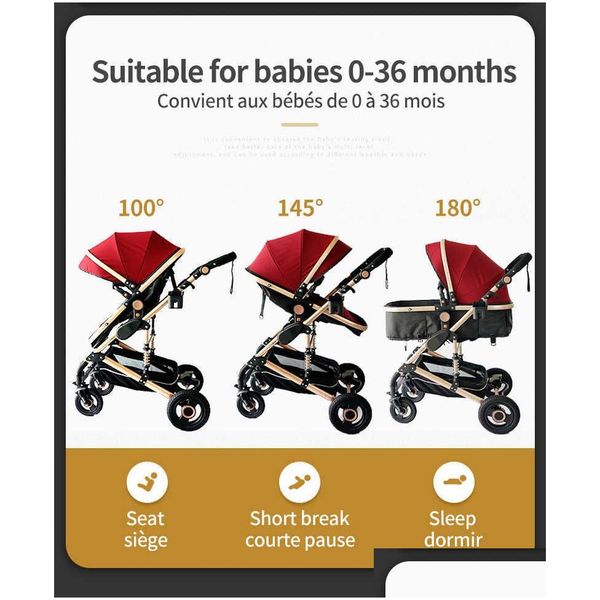 Carrinhos de bebê# alta paisagem carrinho de bebê 3 em 1 com assento de carro rosa de luxo carrinho de viagem e entrega de pushchair de carrinho crianças matern otavd q240429