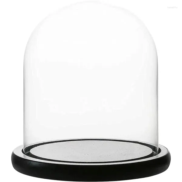 Garrafas decorativas cúpula de vidro transparente para diy globos de neve mesa peça central cloche bell jar display caso base de madeira