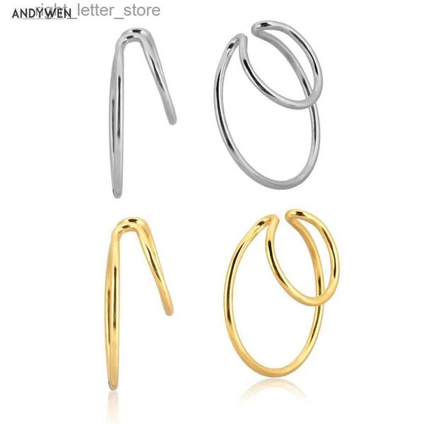 Borchia ANDYWEN Argento sterling 925 Oro 2 Cerchio Polsini per le orecchie Orecchino Un grande cerchio Un piccolo cerchio Earcuff Piercing irregolare Senza clip YQ231211