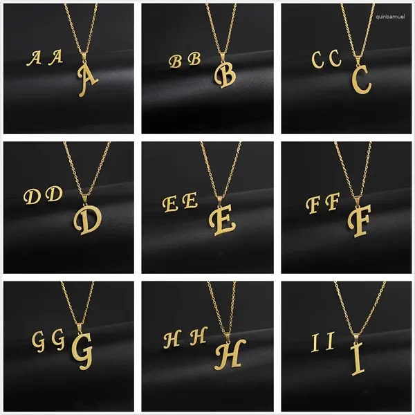 Charms Trend Semplice colore oro A-Z 26 lettere Collana con ciondolo iniziale Set per donna Coppia girocollo in acciaio inossidabile con nome alfabetico