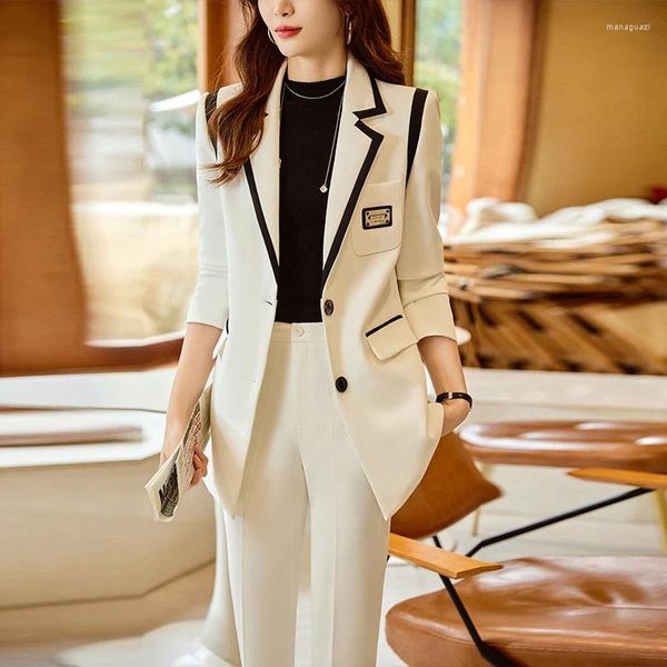 Calças femininas de duas peças Chegada moda branco blazer mulheres ternos de negócios trabalho calça e jaqueta define pantsuits senhoras estilo uniforme de escritório