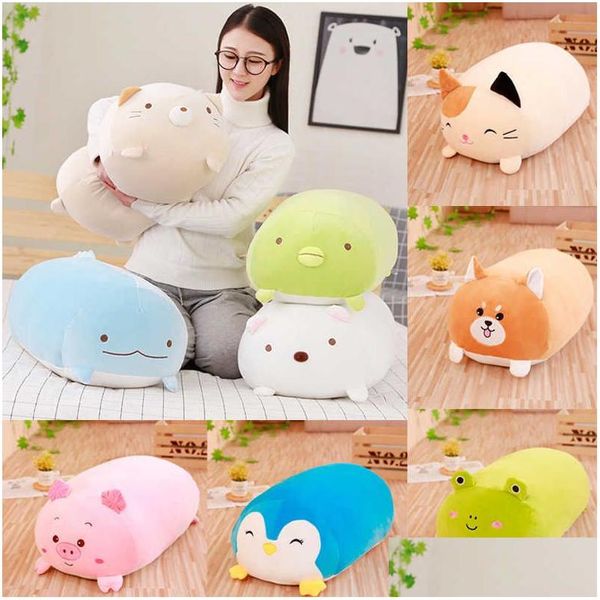 Animales de peluche rellenos 30/60 cm Lindo perro gordo Gato Totoro Pingüino Cerdo Rana Juguete Suave Dibujos animados Animal Almohada Cojín Muñecas encantadoras para niños Oto5A