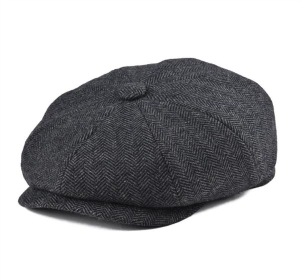 BOTVELA Tweed-Wolle, 8-teilig, schwarze Zeitungsjungenmütze mit Fischgrätenmuster, Herren, klassische 8-Viertel-Panel-Stil, flache Kappen, Damen-Baskenmütze, 0053878859