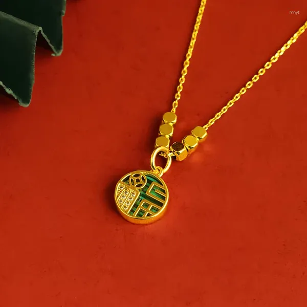 Anhänger Halsketten Vintage-Stil China-Chic Runde Marke Fu Kleine Halskette Schlüsselbeinkette Geschenk für Freundin