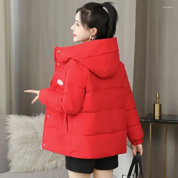 Casacos de Trench das Mulheres Inverno Grosso Quente Parka Mulheres Puffer Jaqueta Plus Size Com Capuz Algodão-acolchoado Mangas Compridas Casaco Coreano Preto Vermelho Rosa