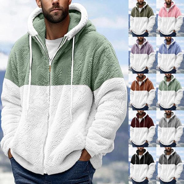 Giubbotti da uomo 2023 Autunno Inverno Casual In Pile Allentato Per Gli Uomini Soffici Cappotti Cerniera Patchwork Giacca Con Cappuccio Cappotto Caldo di Spessore